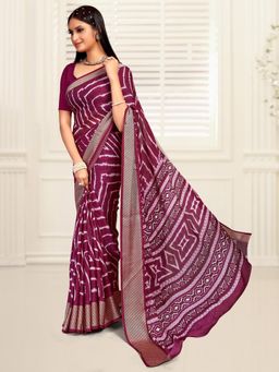Akhilam - Women's Georgette Wine Printed Designer Saree with Unstitched Blouse