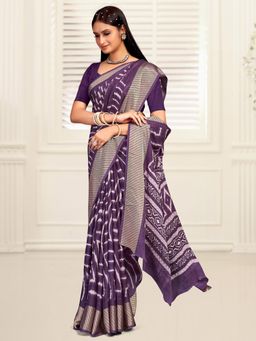 Akhilam - Women's Georgette Purple Printed Designer Saree with Unstitched Blouse