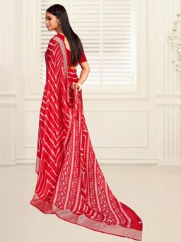 Akhilam - Women's Georgette Red Printed Designer Saree with Unstitched Blouse