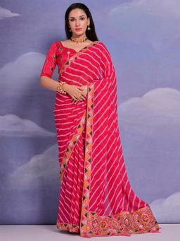 Akhilam - Women's Georgette Pink Printed Designer Saree with Unstitched Blouse