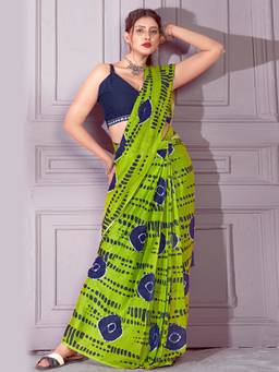 Sareemall - Women's Cotton Green Printed Designer Saree with Unstitched Blouse