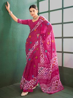Sareemall - Women's Cotton Pink Printed Designer Saree with Unstitched Blouse
