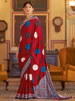 Sareemall - Women's Crepe Red Printed Designer Saree with Unstitched Blouse
