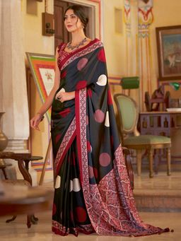 Sareemall - Women's Crepe Black Printed Designer Saree with Unstitched Blouse