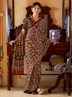Sareemall - Women's Crepe Black Printed Designer Saree with Unstitched Blouse