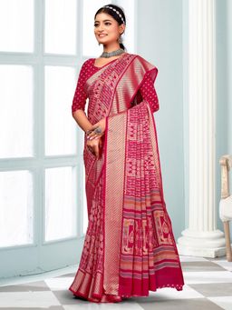 Akhilam - Women's Georgette Pink Printed Designer Saree with Unstitched Blouse