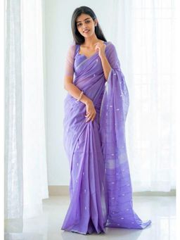Akhilam - Women's Cotton Blend Lavender Woven Designer Saree with Unstitched Blouse