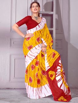 Sareemall - Women's Cotton Mustard Printed Designer Saree with Unstitched Blouse