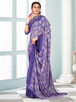 Akhilam - Women's Georgette Lavender Printed Designer Saree with Unstitched Blouse
