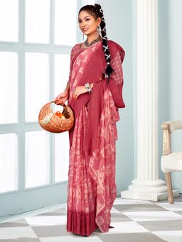 Akhilam - Women's Georgette Pink Printed Designer Saree with Unstitched Blouse