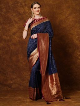 Akhilam - Women's Georgette Navy Blue Woven Designer Saree with Unstitched Blouse