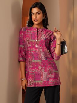 Libas - Pink Printed Straight Kurti for Women