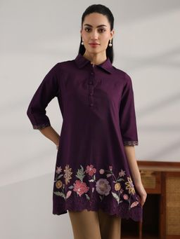 Libas - Purple Printed A-Line Kurti for Women