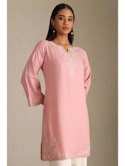 Soch - Womens Pink Rayon Embroidered Sequins Kurta