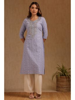 Soch - Womens Powder Blue Cotton Slub Print Kurta