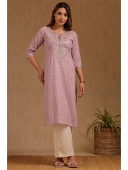 Soch - Womens Mauve Cotton Slub Print Kurta
