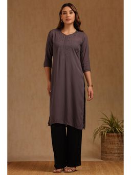 Soch - Womens Charcoal Rayon Embroidered Thread Work Kurta
