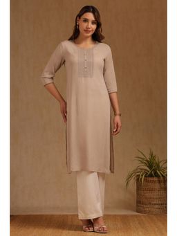 Soch - Womens Beige Rayon Embroidered Thread Work Kurta