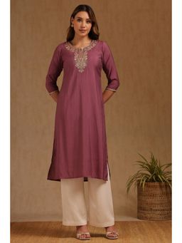 Soch - Womens Mauve Roman Silk Embroidered Sequins Kurta