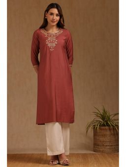 Soch - Womens Rust Roman Silk Embroidered Sequins Kurta