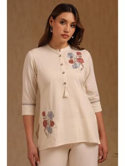 Soch - Womens Beige Cotton Flex Embroidered Kurti