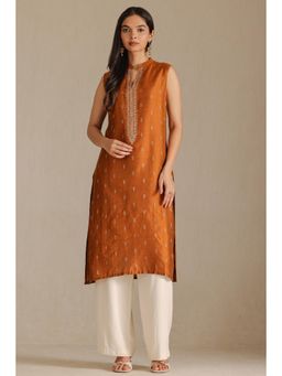 Soch - Womens Orange Viscose Blend Woven Zari Kurta