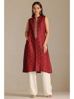 Soch - Womens Red Viscose Blend Woven Zari Kurta