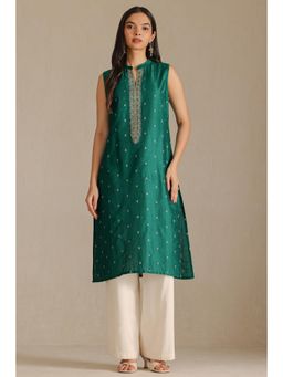 Soch - Womens Green Viscose Blend Woven Zari Kurta