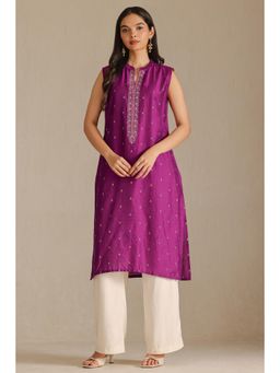Soch - Womens Magenta Viscose Blend Woven Zari Kurta