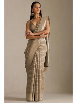 Soch - Womens Gold Tussar Woven Saree and Unstitched Blouse