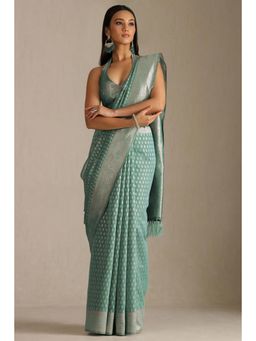 Soch - Womens Sap Green Tussar Woven Saree and Unstitched Blouse
