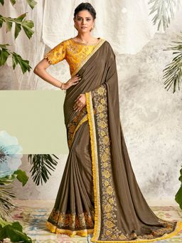 Odette - Brown Crepe Silk Designer Saree with Unstitched Blouse
