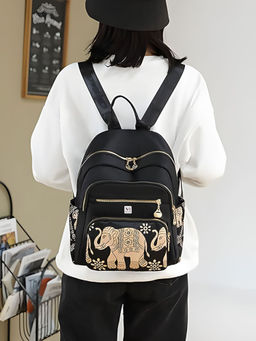 NFI Essentials - Unisex Black 14 Inch Ethnic Printed Backpack