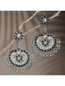 Karatcart - Antique Black Kundan Studded Oxidised Silver Handcrafted Chandbali Earrings for Women