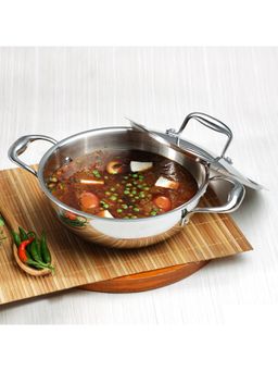 VINOD - Platinum Triply Stainless Steel Extra Deep Kadai with Lid