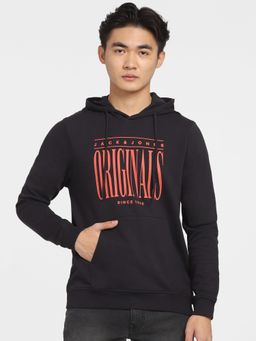 Jack & Jones - Black Logo Print Hooded Sweatshirt