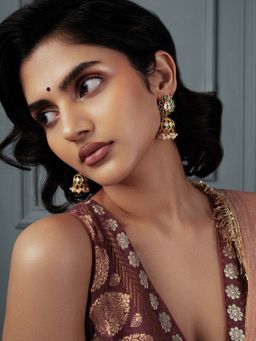 Curio Cottage - Meira Glistening Green Kundan Jhumka Earrings