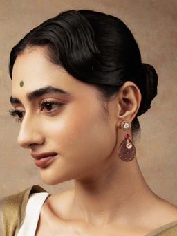 Curio Cottage - Meira Purple Carved Stone and Kundan Dangler Earrings