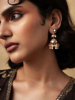 Curio Cottage - Meira Dew Drop Kundan Pearl Jhumka Earrings