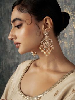Curio Cottage - Kundan Peacock Kundan Pearl Dangler Earrings