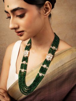 Curio Cottage - Meira Heritage Kundan Beads Emerald Green Long Necklace
