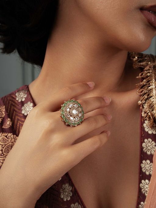 Curio Cottage Meira Sage Symphony Kundan Adjustable Ring