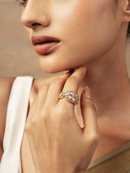 Curio Cottage - Meira Kundan Studded Cuff Style Adjustable Ring