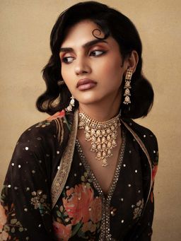 Curio Cottage - Meira Cascading Pearls Jadau Choker Necklace Set