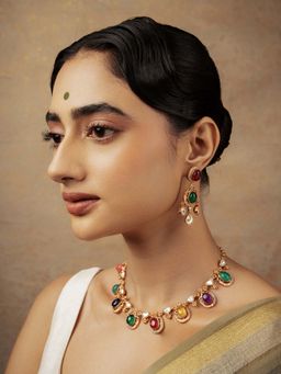 Curio Cottage - Meira Drops Of Navratna Necklace Set