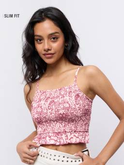 The Souled Store - Pink Cherry Shirred Women Fashion Crop Top