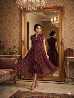 Souchii - Brown Floral Print Chiffon Midi Dress for Women