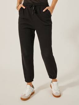 Styli - Women Black Solid High Rise Drawstring Waist Slim Fit Cuffed Joggers
