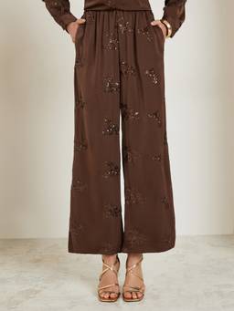Styli - Women Brown Embellished High-Rise Wide-Leg Trouser With Pockets