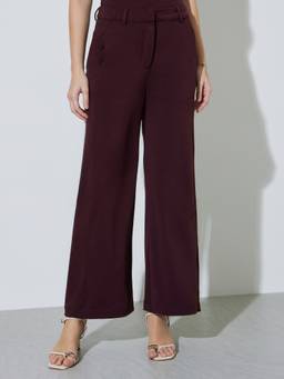 Styli - Women Brown Solid High-Rise Wide-Leg Trouser With Belt Loops